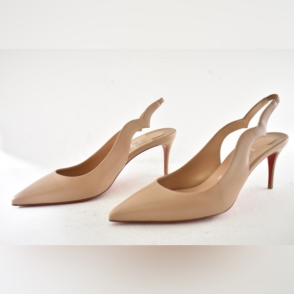 Christian Louboutin Hot Chick Sling 70 Nude Blush Nappa Leather Low Heel Pump 37 - Picture 9 of 11
